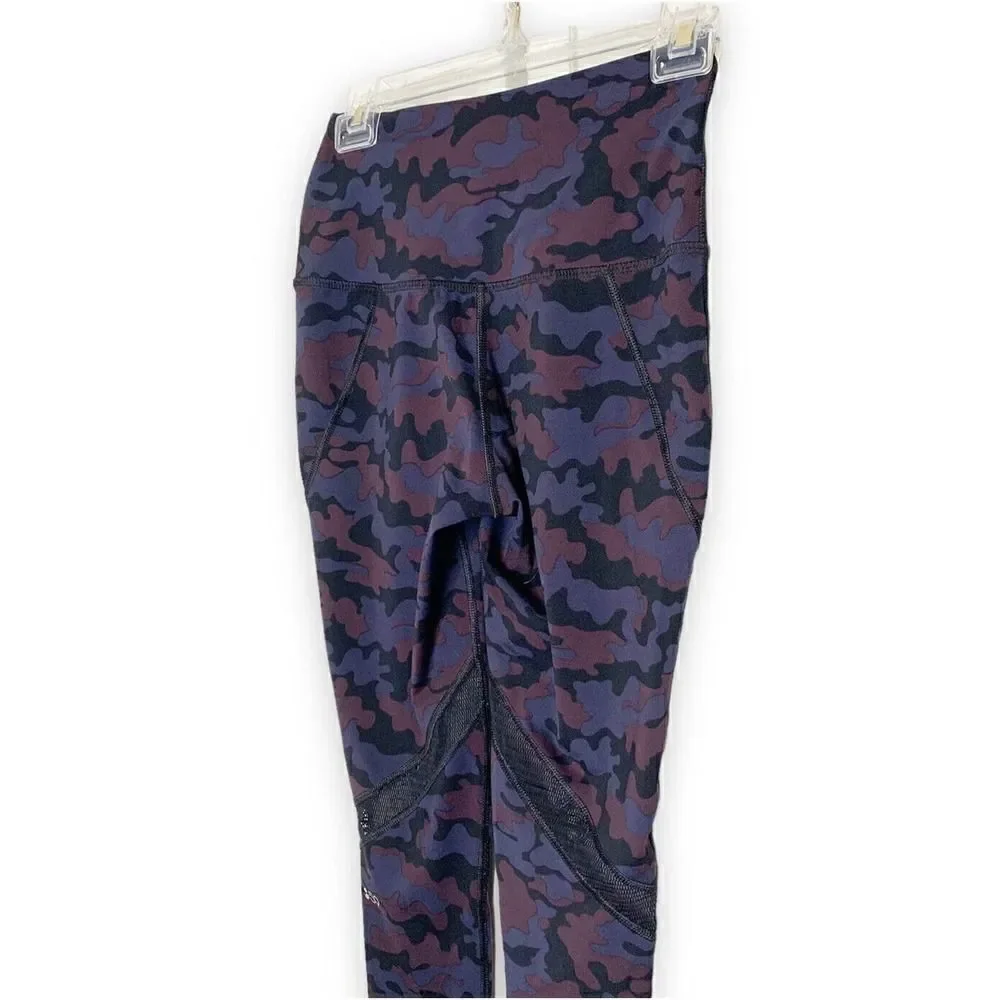 Splits 59 Purple Blue Camo Leggings 7/8 Length Mesh Cut Out Women’s Size Small S